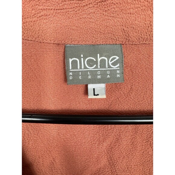 Niche Nilgun Derman Blouse 3/4 Sleeve Button-Up Collar Cropped SZ LG - Picture 4 of 7